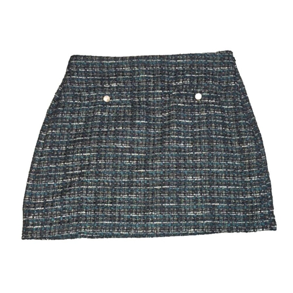 Loft Green Black Green Silver Tweed Skirt Size 14 New Without Tags